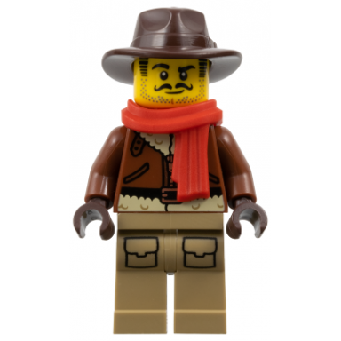 arctic explorer - male reddish brown fedora and coat dark tan legs red scarf johnny thunder