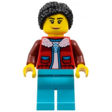 arctic explorer - female red coat over white shirt medium azure legs black hair