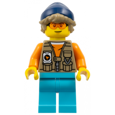 arctic explorer - male dark tan vest over orange shirt medium azure legs dark blue beanie dark tan hair orange glasses