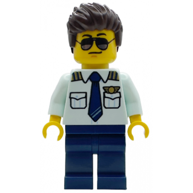 air ambulance pilot - male light aqua shirt with tie dark blue legs dark brown hair sunglasses