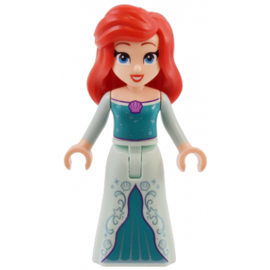 ariel human light nougat - light aqua dress with stars medium lavender shell dark purple trim red hair with left side part and high bangs