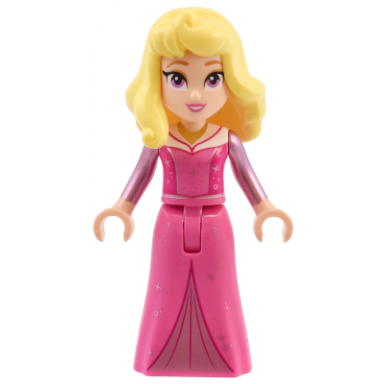 aurora - dark pink dress metallic pink sleeves gold necklace bright light yellow hair