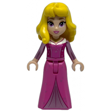 aurora - dark pink dress metallic pink sleeves gold necklace yellow hair