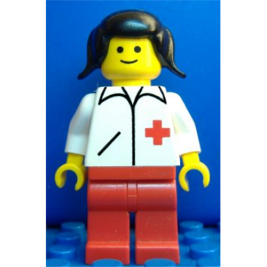 doctor - straight line red legs black pigtails hair