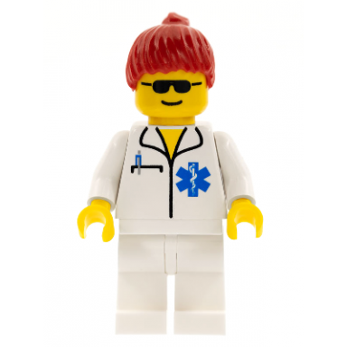 doctor - emt star of life white legs red ponytail hair