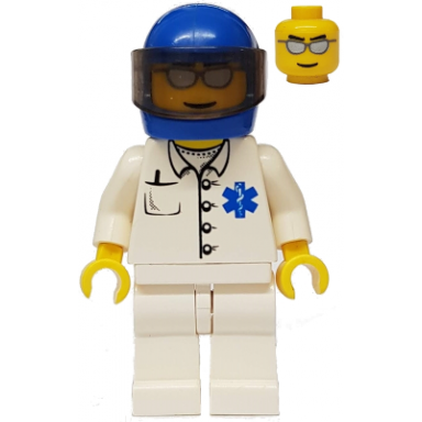 doctor - emt star of life button shirt white legs blue helmet trans-brown visor