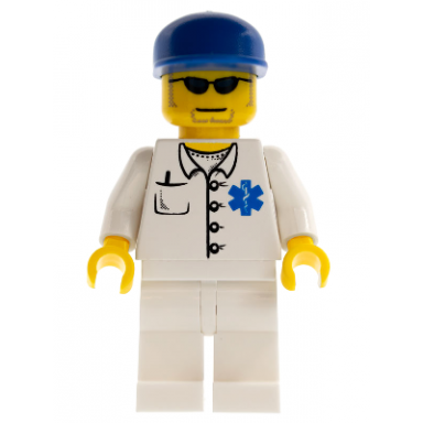 doctor - emt star of life button shirt white legs blue cap goatee