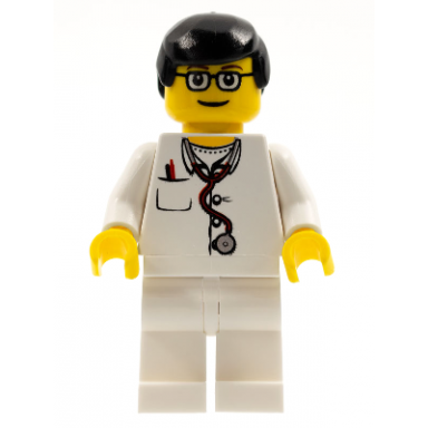 doctor - lab coat stethoscope and thermometer white legs black male hair glasses
