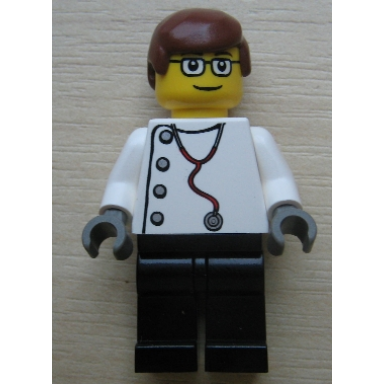 doctor - stethoscope with 4 side buttons black legs glasses reddish brown male hair