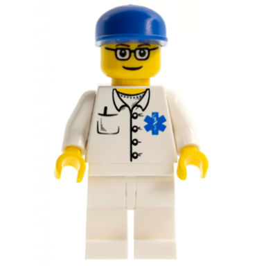doctor - emt star of life button shirt white legs blue cap glasses