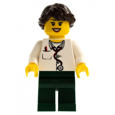 doctor - lab coat stethoscope and thermometer dark green legs long french braided female hair