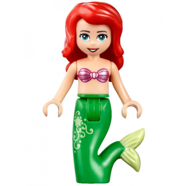 ariel mermaid light nougat - metallic pink shell bra top bright green tail with star and filigree medium azure eyes