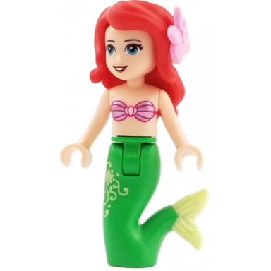 ariel mermaid light nougat - metallic pink shell bra top bright green tail with star and filigree medium azure eyes bright pink flower