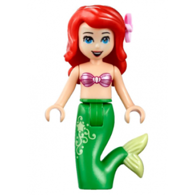 ariel mermaid light nougat - metallic pink shell bra top bright green tail with star and filigree medium blue eyes bright pink flower