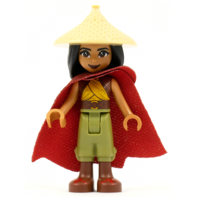 raya - tan conical hat red cape