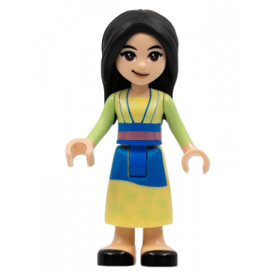 mulan - yellowish green and bright light yellow robe black shoes lopsided grin