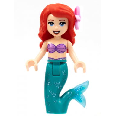 ariel mermaid light nougat - medium lavender shell bra top dark turquoise tail medium blue eyes bright pink flower