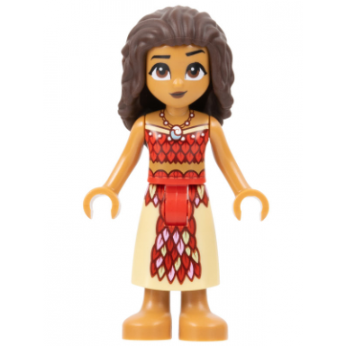 moana medium nougat - mini doll dark red and red strapless top tan long skirt with feathers dark brown hair