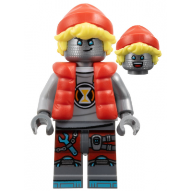 cooper - robot with red cap and puffer vest clip on back