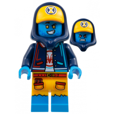 logan - dark blue hoodie bright light orange cap