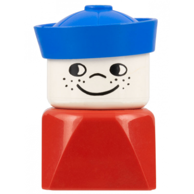 duplo 2 x 2 x 2 figure brick early male on red base blue sailor hat freckles