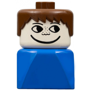 duplo 2 x 2 x 2 figure brick early male on blue base brown hair freckles