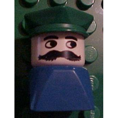 duplo 2 x 2 x 2 figure brick early male on blue base green police hat