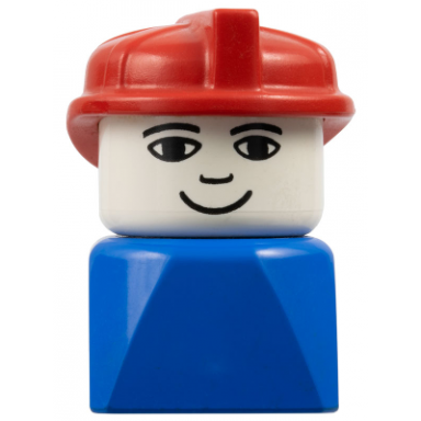 duplo 2 x 2 x 2 figure brick early male on blue base red hat firefighter