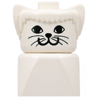 duplo 2 x 2 x 2 figure brick early cat on white base white head