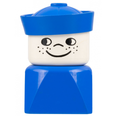 duplo 2 x 2 x 2 figure brick early male on blue base blue sailor hat freckles