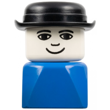 duplo 2 x 2 x 2 figure brick early male on blue base bowler hat