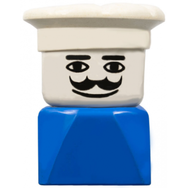 duplo 2 x 2 x 2 figure brick early male on blue base chef hat moustache