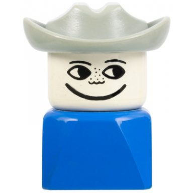 duplo 2 x 2 x 2 figure brick early male on blue base light gray western hat freckles