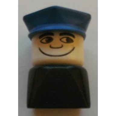 duplo 2 x 2 x 2 figure brick early male on black base blue police hat