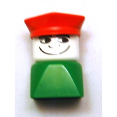 duplo 2 x 2 x 2 figure brick early male on green base red police hat