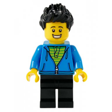 male with black spiked hair dark azure hoodie lime shirt and black legs