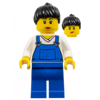 dock worker - female blue overalls black ponytail