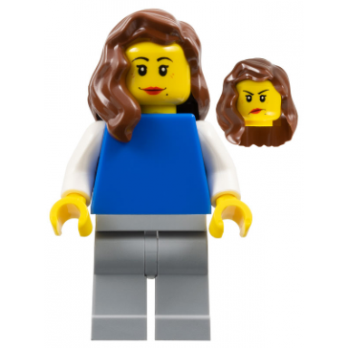 woman - plain blue torso with white arms light bluish gray legs long reddish brown hair