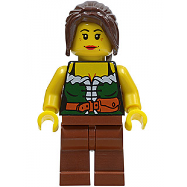 gold prospector - female dark green corset reddish brown legs dark brown ponytail red lips