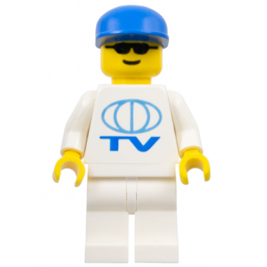 tv logo large pattern white legs blue cap