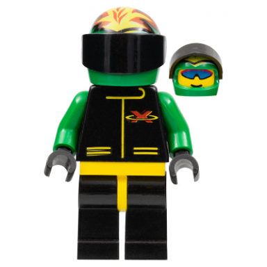 extreme team - green black legs with yellow hips green flame helmet