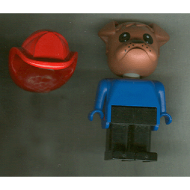 fabuland bulldog - bertie bulldog fireman brown head red fire helmet blue top