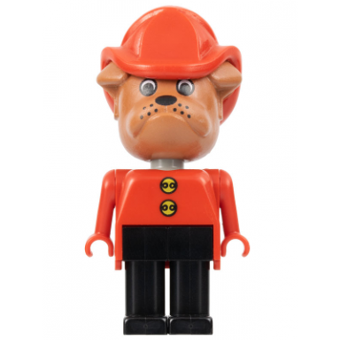 fabuland bulldog - barty bulldog fire chief brown head red fire helmet black legs buttons