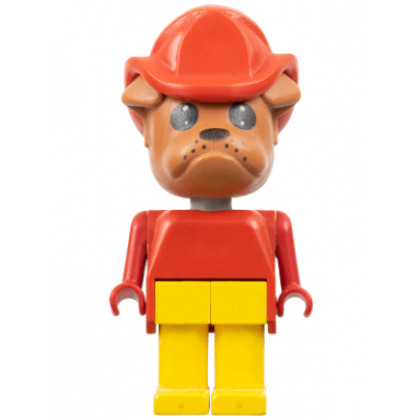 fabuland bulldog - barty bulldog fire chief brown head red fire helmet yellow legs