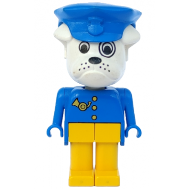 fabuland bulldog - boris bulldog postman white head blue hat and top with horn and buttons