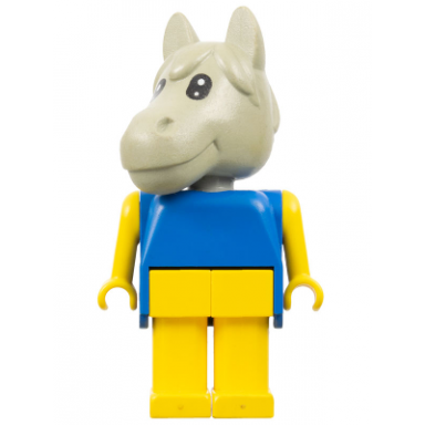fabuland horse - clarence carpenter light gray head yellow legs and arms blue top