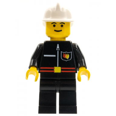 fire - flame badge and straight line black legs white fire helmet