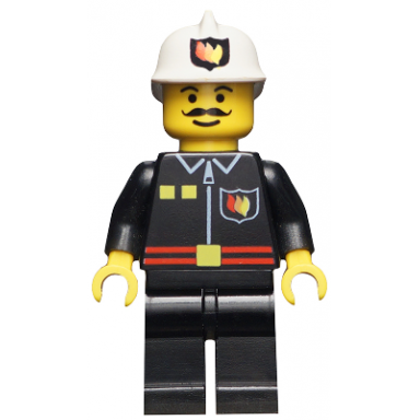 fire - flame badge and 2 buttons black legs white fire helmet with fire logo