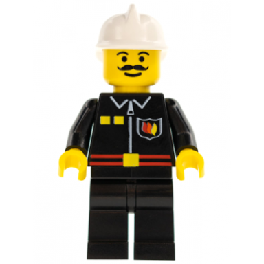 fire - flame badge and 2 buttons black legs white fire helmet