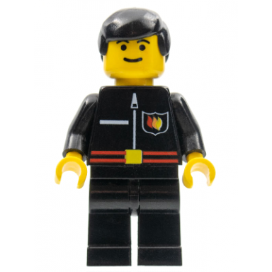 fire - flame badge and straight line black legs black male hair